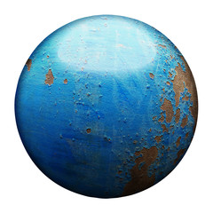 old blue and rust metallic ball.