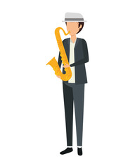 man playing saxophone character