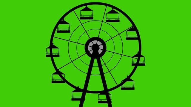 Amusement Park Silhouette Giant Wheel Turning Vector Seamless Looping Green Screen