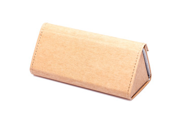 eyewear shopping brown gift box, mockup with copy space for text side view.