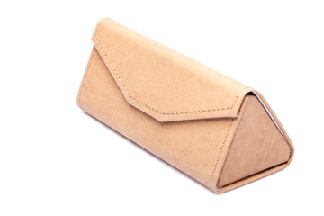 eyewear shopping brown gift box, on a white background, mockup with copy space for text side view.