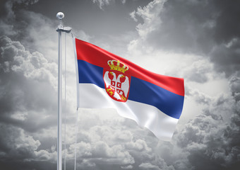 3D Rendering of Serbia Flag is Waving in the Sky - 3d illustration