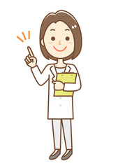 Fototapeta premium 白衣 女性 指さし 全身