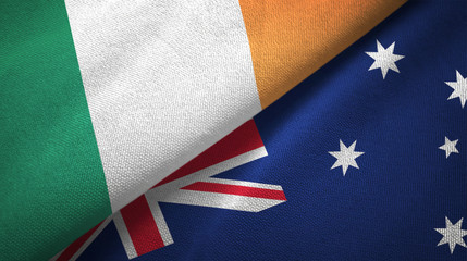Ireland and Australia two flags textile cloth, fabric texture