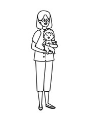 young mother with baby son characters