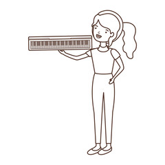 young woman with piano keyboard character
