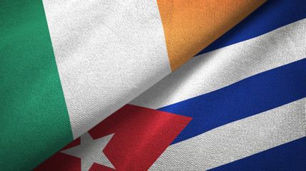 Ireland and Cuba two flags textile cloth, fabric texture