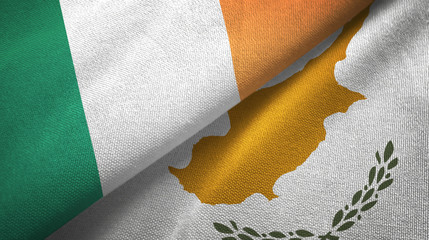 Ireland and Cyprus two flags textile cloth, fabric texture