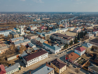 Yelets, Lipetsk region, historical downtown, aerial view from drone