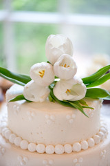 Fototapeta na wymiar Wedding Cake with White Flowers