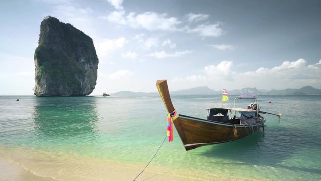 traditional wooden longtail boat at Koh Poda island in Krabi province. Ao Nang, Thailand