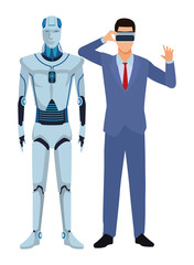 humanoid robot and businessman