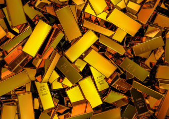 Stock of gold bullion.  3D rendering.