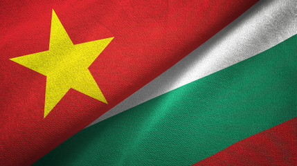 Vietnam and Bulgaria two flags textile cloth, fabric texture