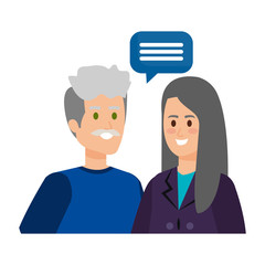 cute grand parents couple with speech bubble