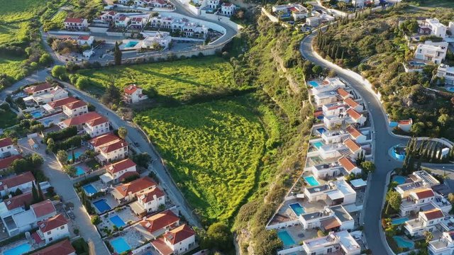 Bird's eye view of Pissouri, a village between Limassol and Paphos. Limassol District, Cyprus.