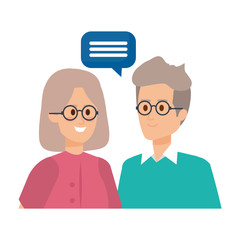 cute grand parents couple with speech bubble