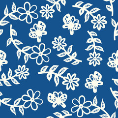 Seamless floral pattern. Dark blue background. Vector illustration.