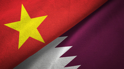 Vietnam and Qatar two flags textile cloth, fabric texture