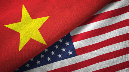 Vietnam and United States two flags textile cloth, fabric texture