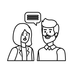 young couple with speech bubble