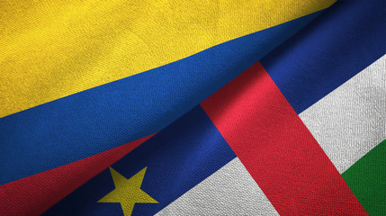 Colombia and Central African Republic two flags textile fabric texture