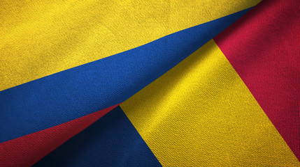 Colombia and Chad two flags textile cloth, fabric texture