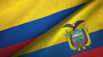 Colombia and Ecuador two flags textile cloth, fabric texture