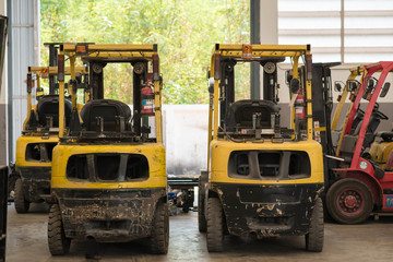 Forklifts in warehouse