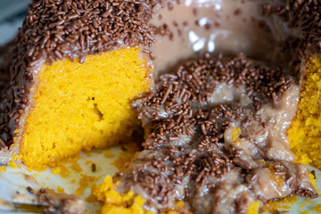 Carrot cake with chocolate topping (brigadeiro)