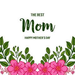 Vector illustration banner love mom with ornate frame flower pink and green leaf