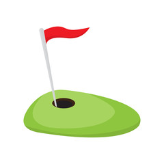 Golf hole with a red flag. Vector illustration design