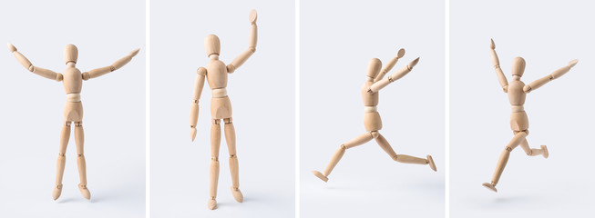 collection of wooden mannequin on white background - Powered by Adobe