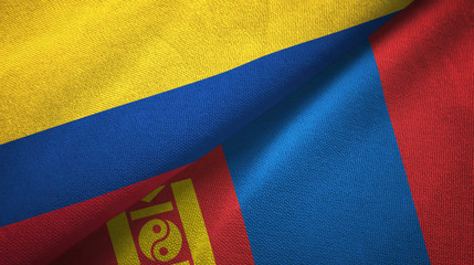 Colombia and Mongolia two flags textile cloth, fabric texture