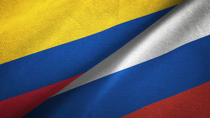 Colombia and Russia two flags textile cloth, fabric texture
