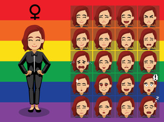 Fototapeta na wymiar Transgender LGBTQ Femme Cartoon Emotion Faces Vector Illustration-01