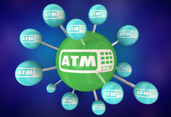 ATM Automated Teller Machine Bank Withdraw Connected Circles 3d Illustration