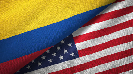 Colombia and United States two flags textile cloth, fabric texture