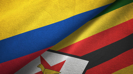 Colombia and Zimbabwe two flags textile cloth, fabric texture