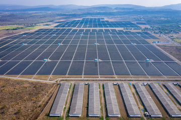 solar panels { solar cells } asia largest solar power plant industry above view