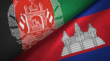Afghanistan and Cambodia two flags textile cloth, fabric texture