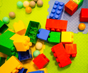 building kit. details of different form from plastic color children's designer for construction.