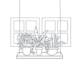 houseplants with potted on shelf isolated icon