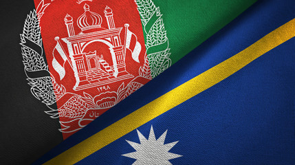 Afghanistan and Nauru two flags textile cloth, fabric texture