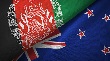 Afghanistan and New Zealand two flags textile cloth, fabric texture