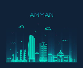 Amman skyline Jordan vector big city linear style - obrazy, fototapety, plakaty
