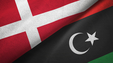 Denmark and Libya two flags textile cloth, fabric texture