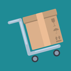 carton box with trolley for delivery service concept  vector illustration © werezu