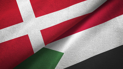 Denmark and Sudan two flags textile cloth, fabric texture