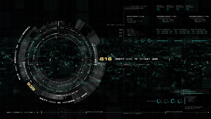 Futuristic motion graphic user interface head up display screen with Holographic Earth and digital data telemetry information display for digital background computer desktop display screen